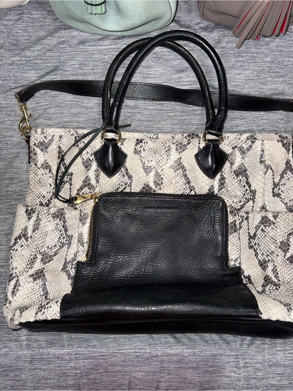Aimee Kestenberg Black & Snake Print Shoulder Bag